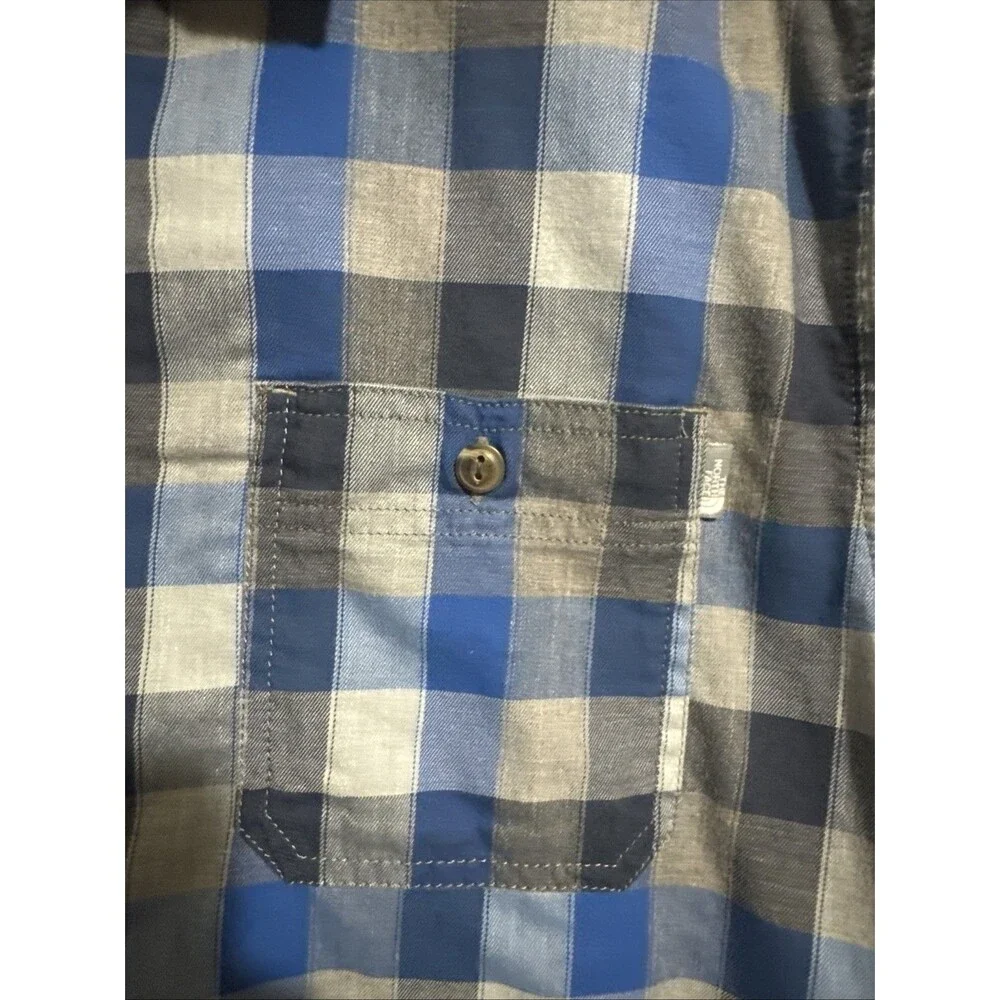 The North Face Mens Blue Gray Plaid Cotton Blend Flannel Button-Up Shirt Sz XL